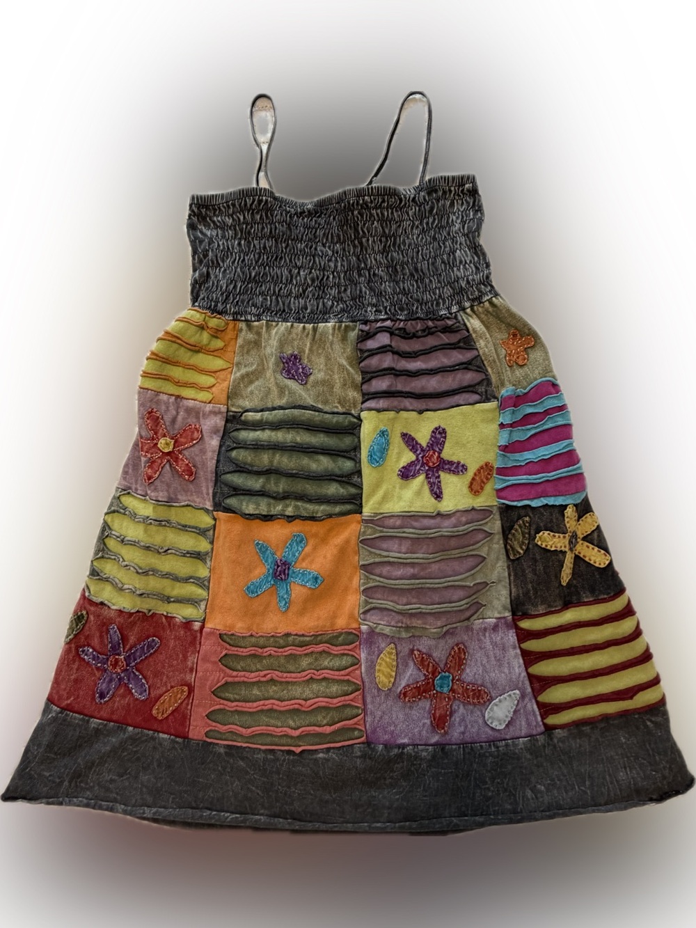 India Boutique Smocked Patchwork Cotton Dress Made in Nepal